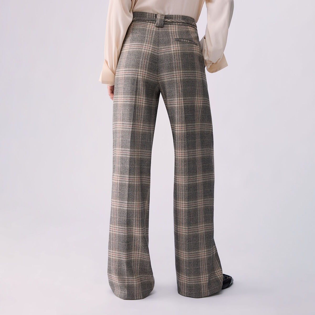 Pantalon palazzo avec ceinture carreaux beiges, LIU JO