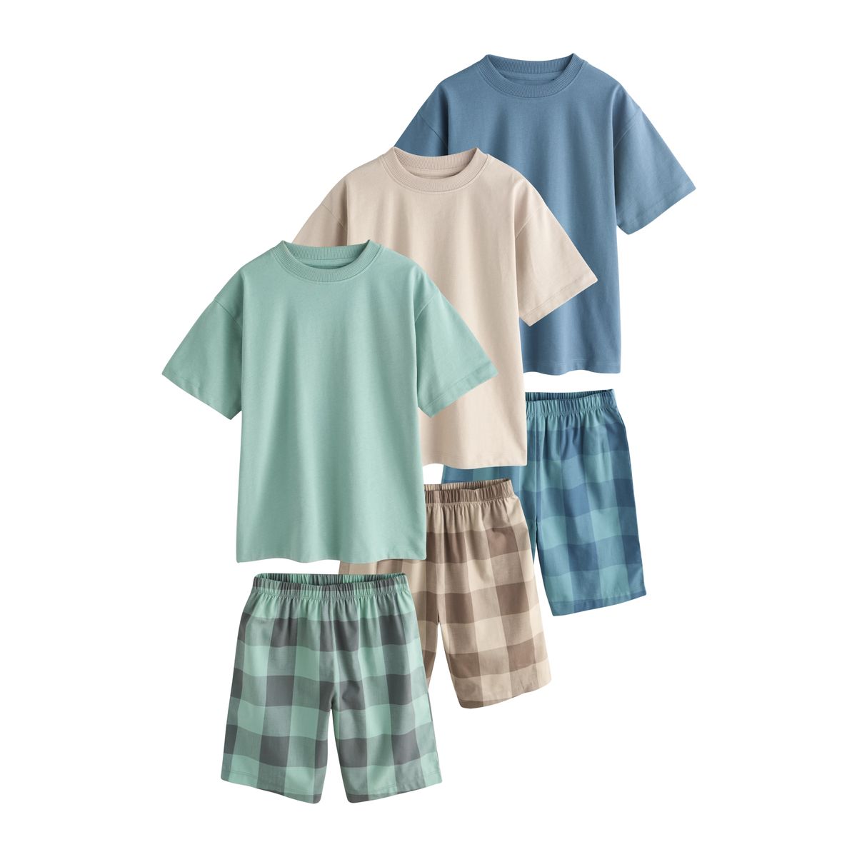 Pyjama short tissé, lot de 3 bleu/vert/pierre, NEXT