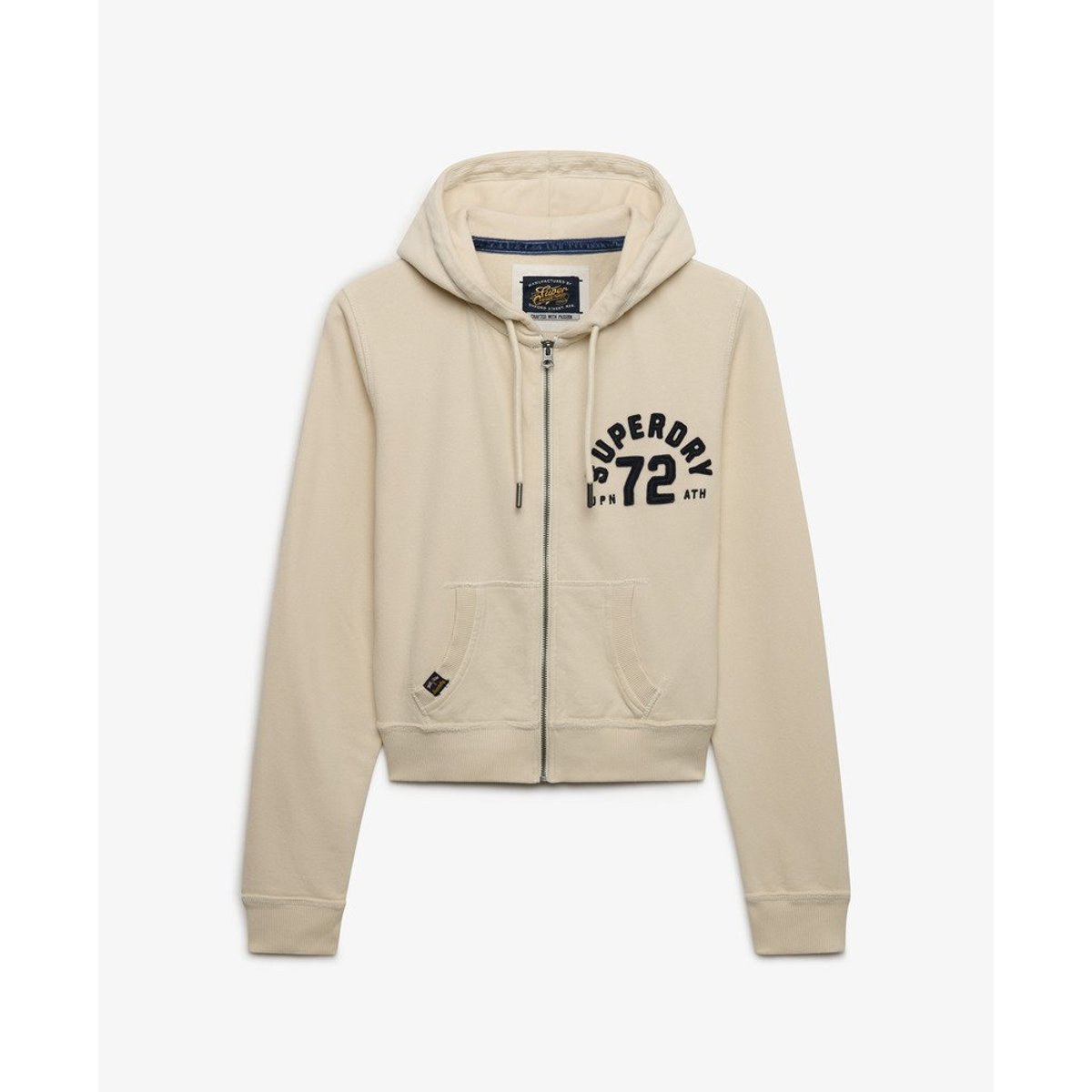 Sweat à capuche zippé court Athletic coupe décontractée crème tourterelle, SUPERDRY
