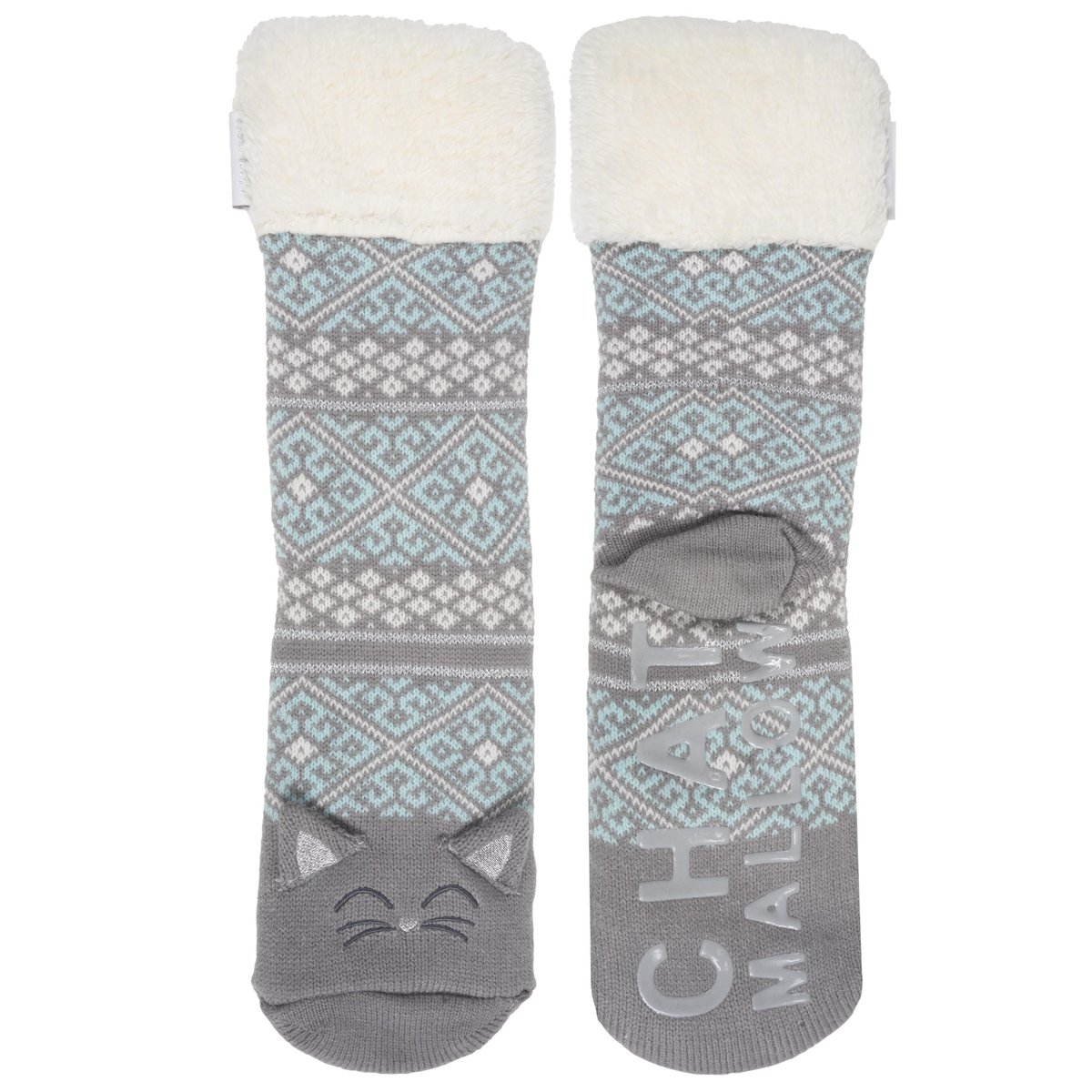 Chaussettes d'intérieur maille jacquard, picots antidérapants gris, ISOTONER