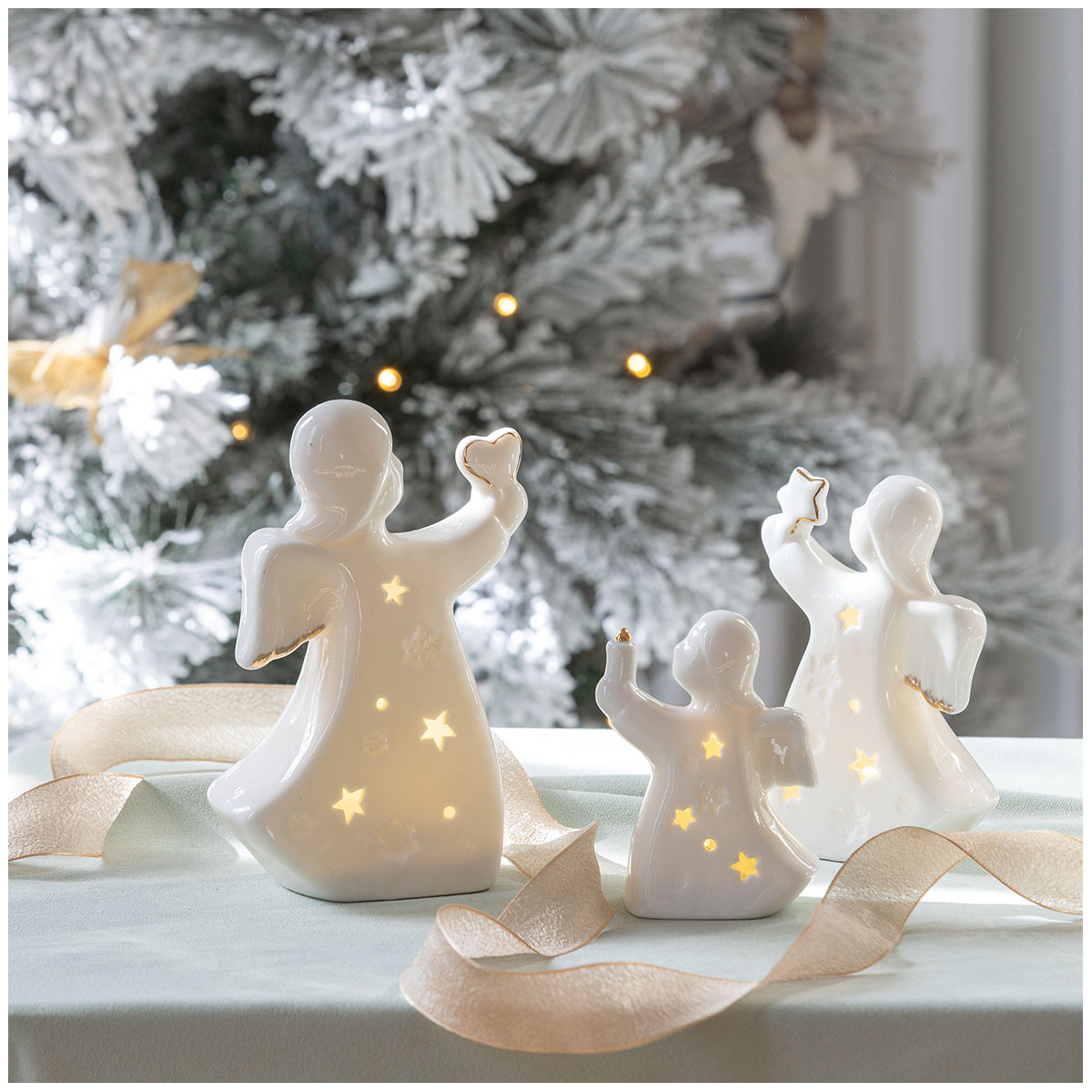 Ange décoratif cœur LED grand modèle blanc, MATHILDE M