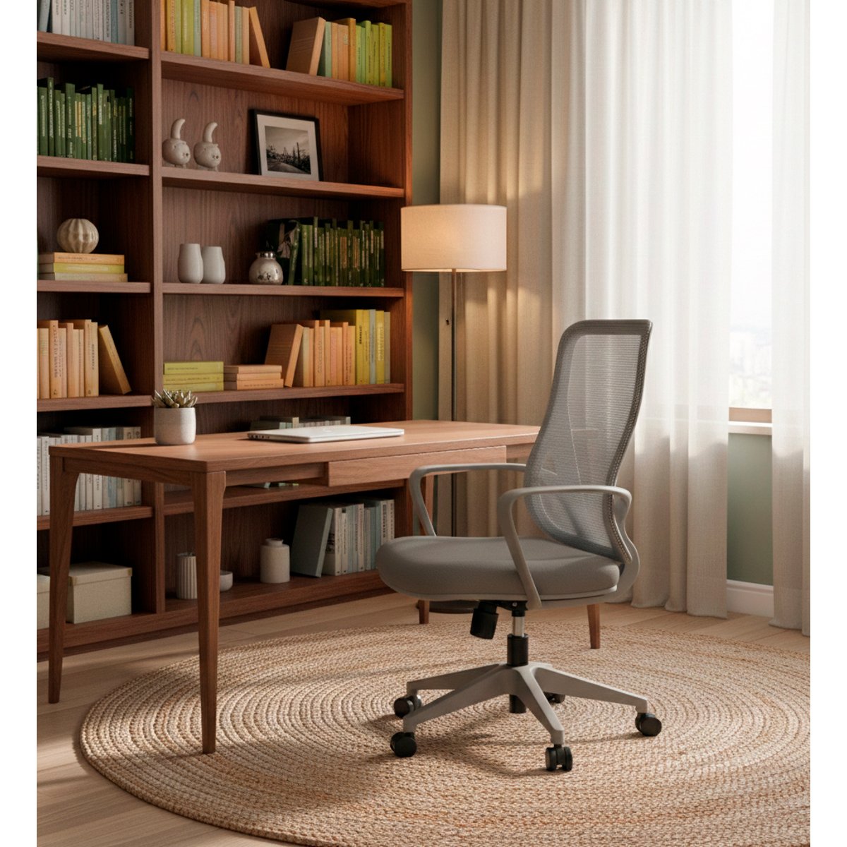 Chaise de bureau à roulettes en tissu et mesh, SELENE gris, HISPANOHOGAR