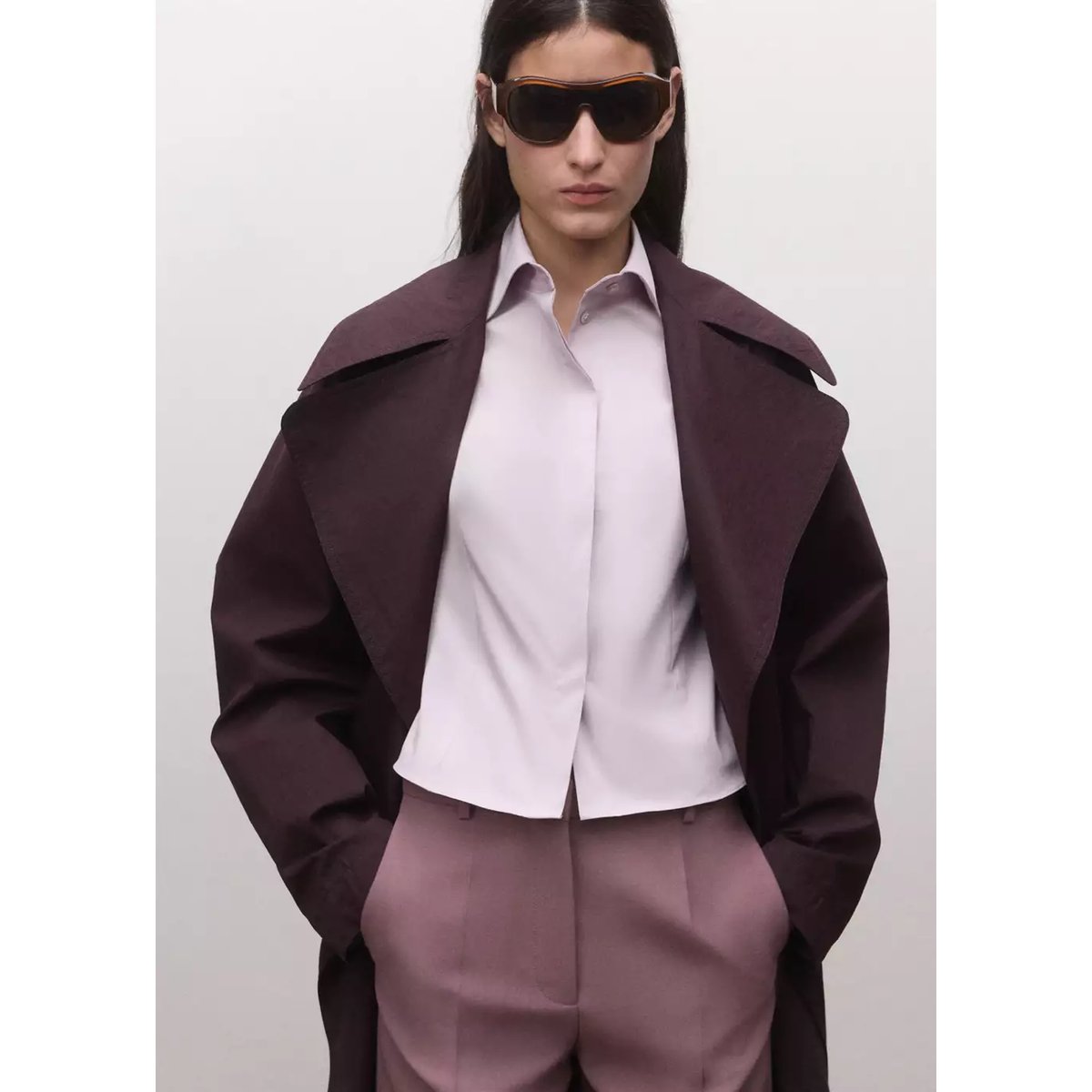 Chemise coton cintrée lilas, MANGO