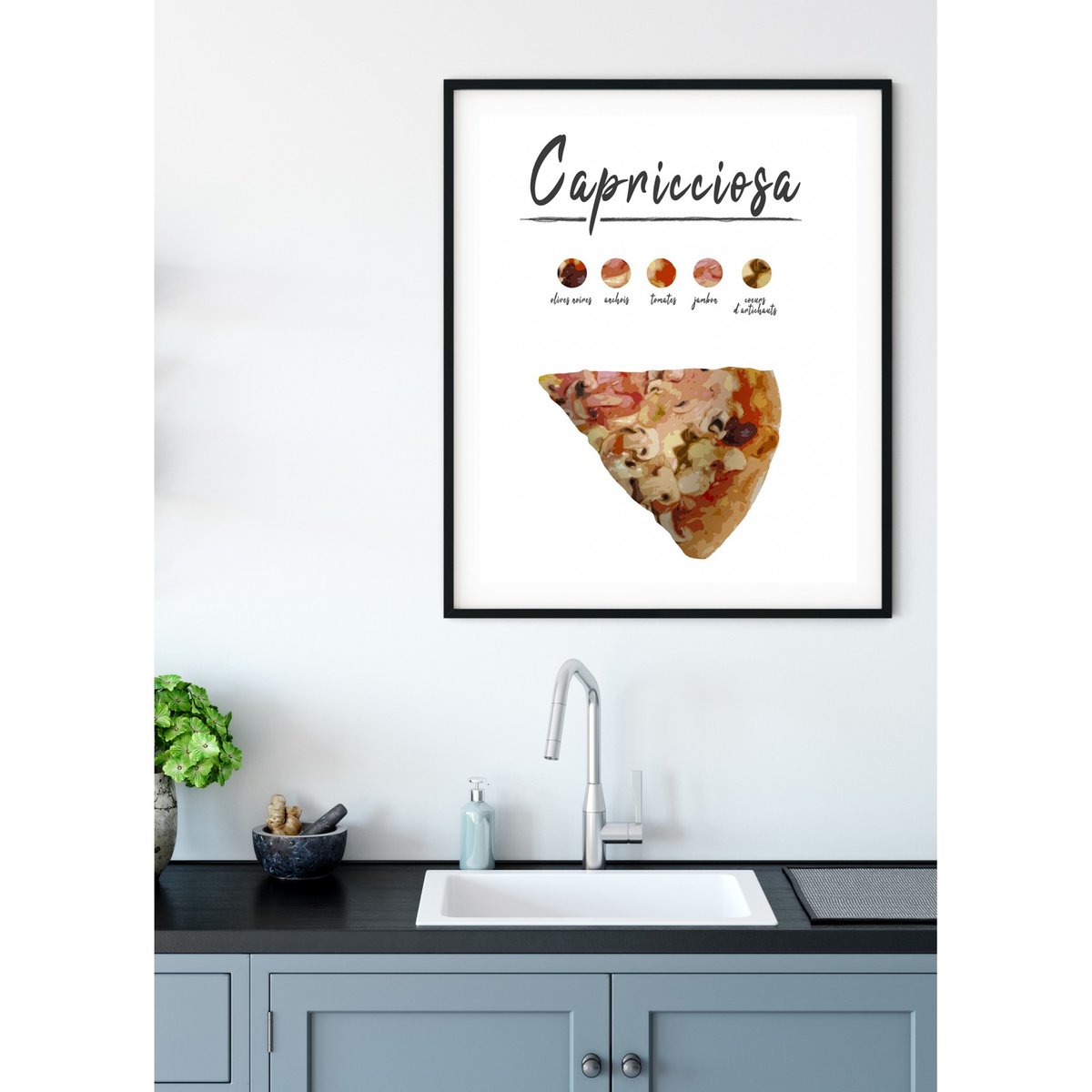 Affiche Pizza Capricciosa blanc, L'AFFICHERIE