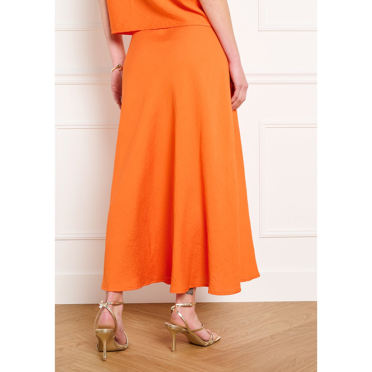 Jupe midi fluide orange, LOLALIZA
