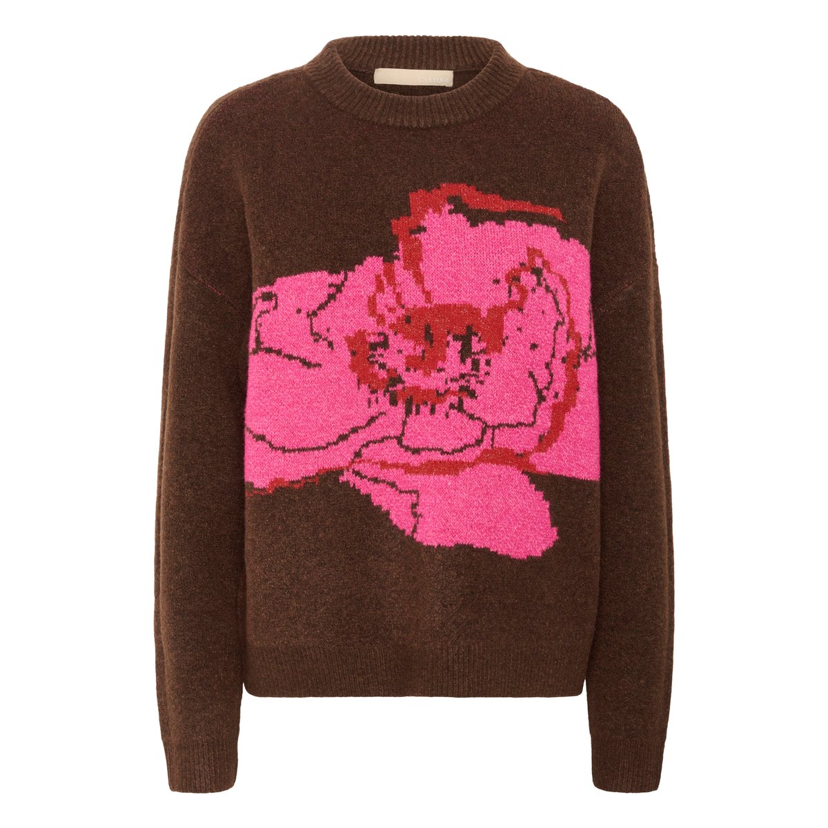 Pullover tricoté marron rose brown melange pink flower, CULTURE