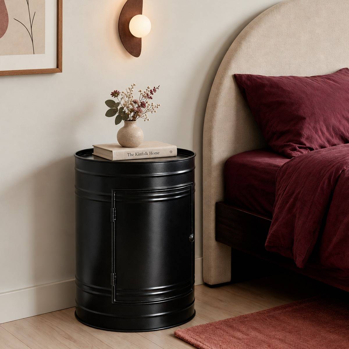 Table de chevet bidon en métal noir MERYL noir, MADE IN MEUBLES