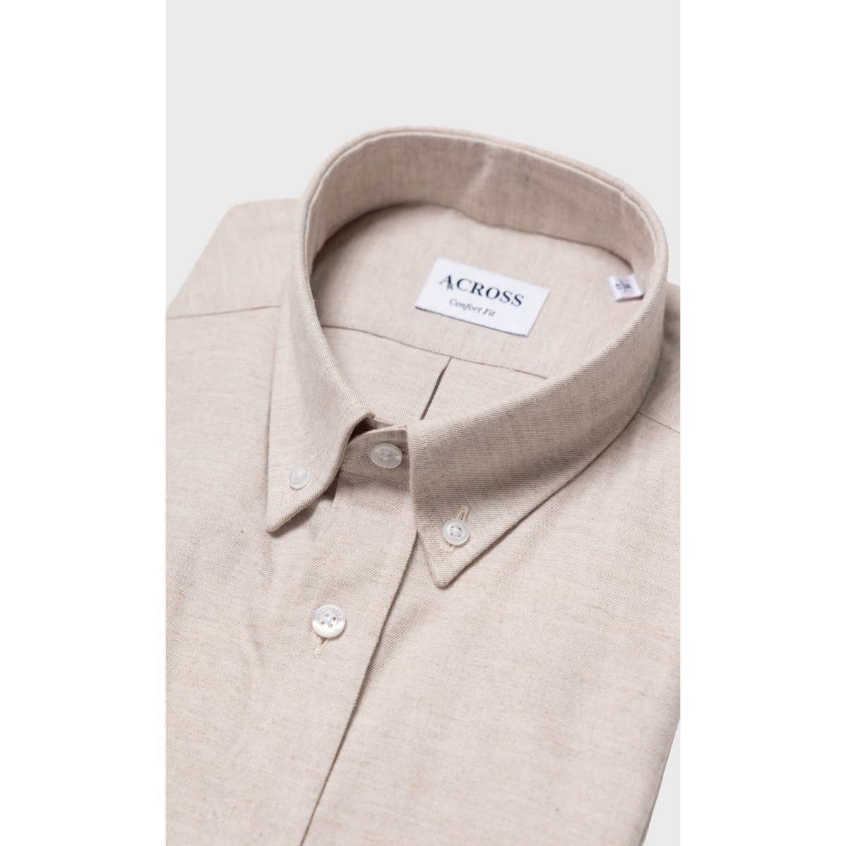 Chemise Confort fit en coton gratté beige, ACROSS