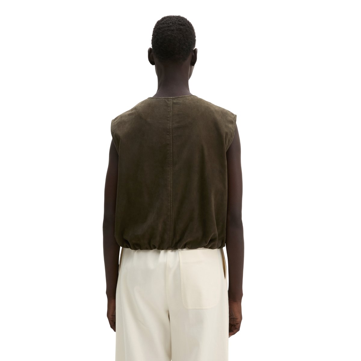 Gilet en cuir regular en cuir de chèvre velours marron foncé, MARC O'POLO