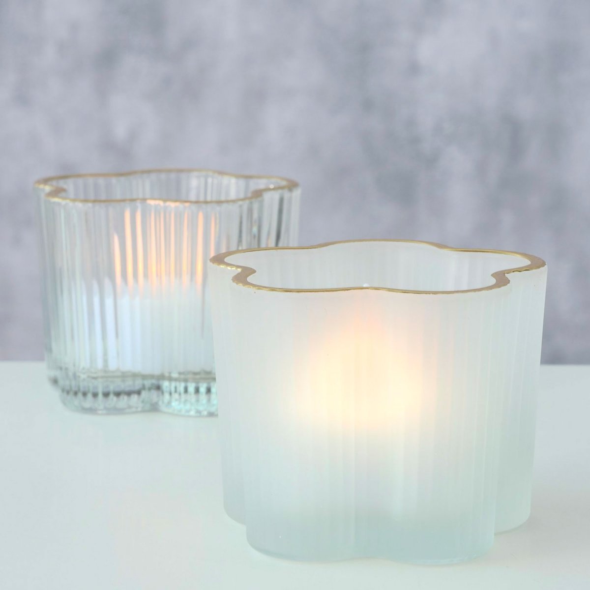 Set de 2 bougeoirs en verre strié et liseré doré 7.5x7.5x6cm transparent, WADIGA