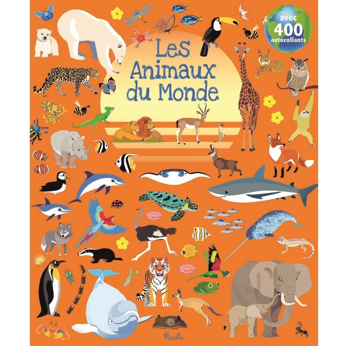 400 autocollants Les animaux du monde orange, PICCOLIA EDITIONS
