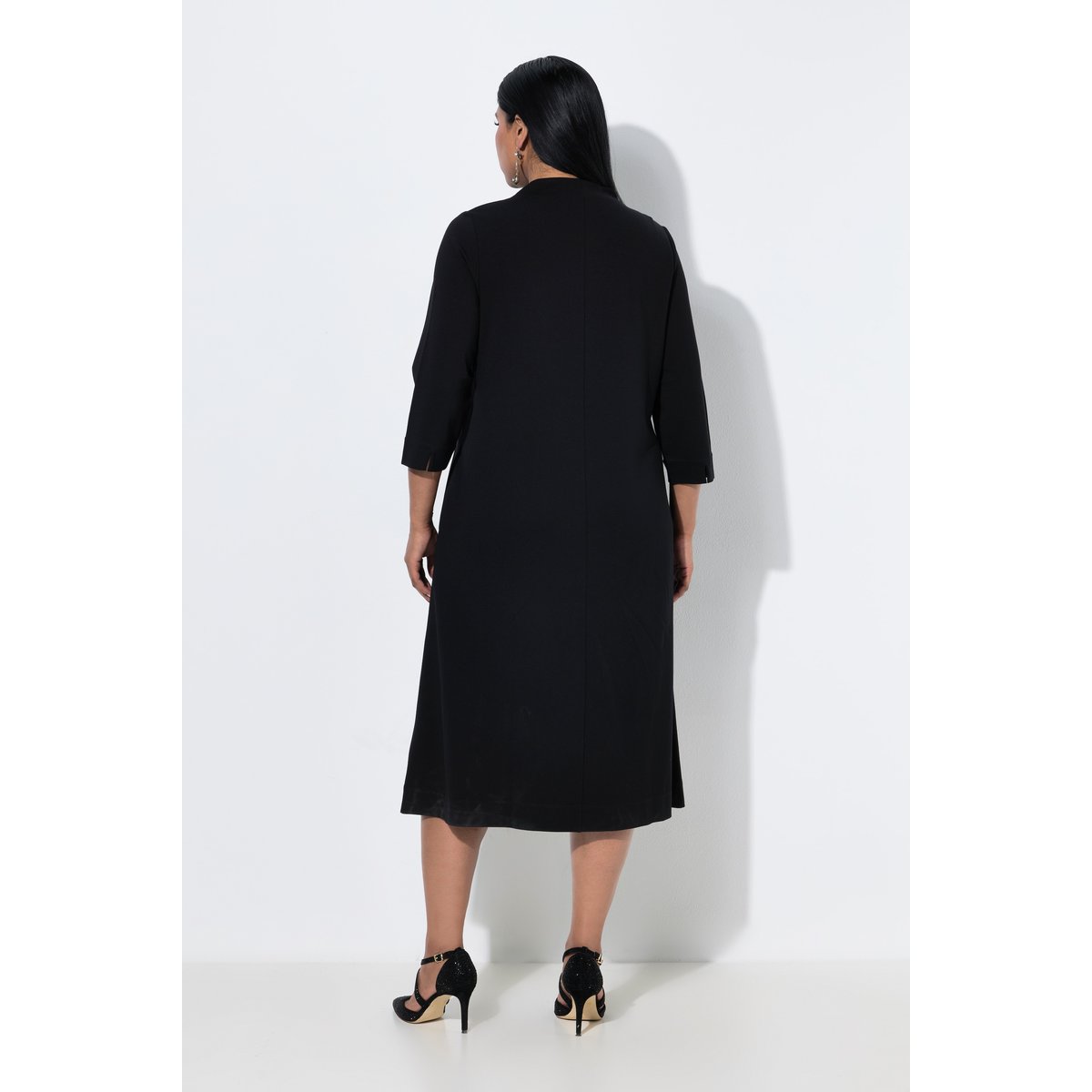 Robe midi point de Rome, perles brodées noir, ULLA POPKEN