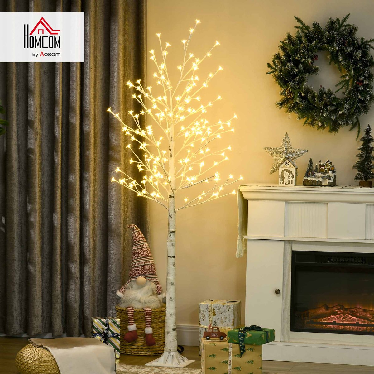 Arbre illuminé Plastique Blanc blanc, HOMCOM