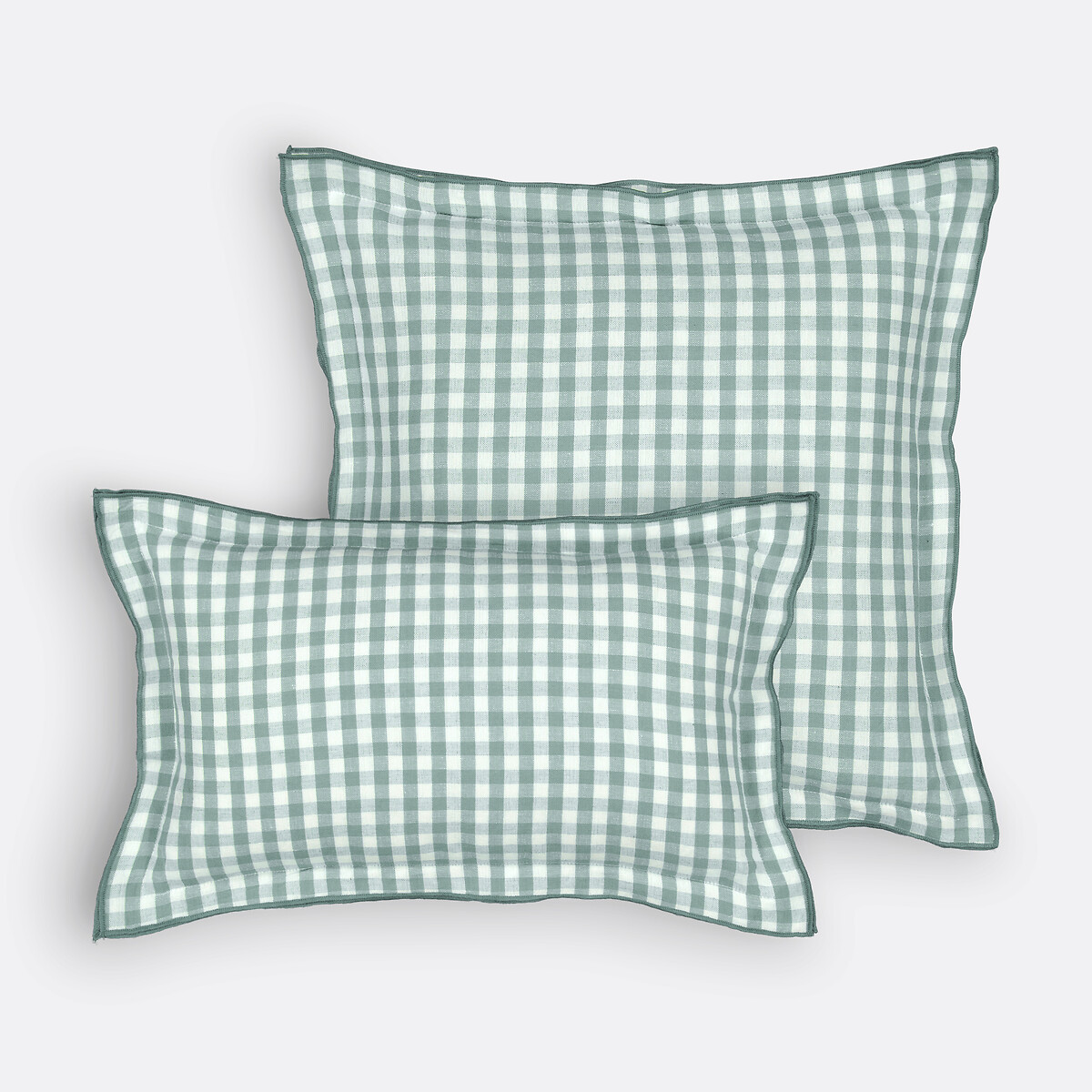 Cottage Cushion Cover in Gingham Check Cotton/Linen grey-green, LA REDOUTE INTERIEURS