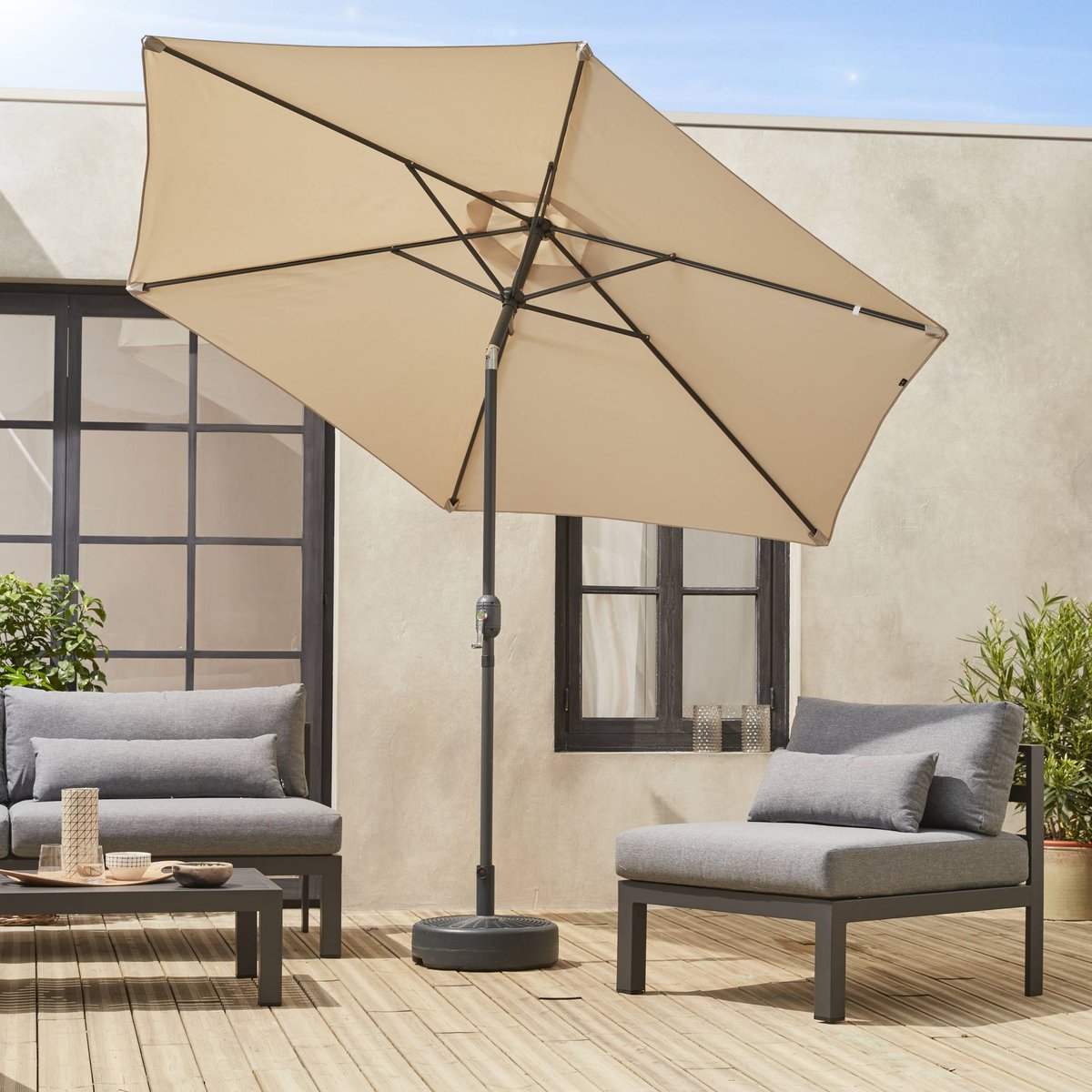 Parasol rond 3m avec mât central TOUQUET taupe, SWEEEK