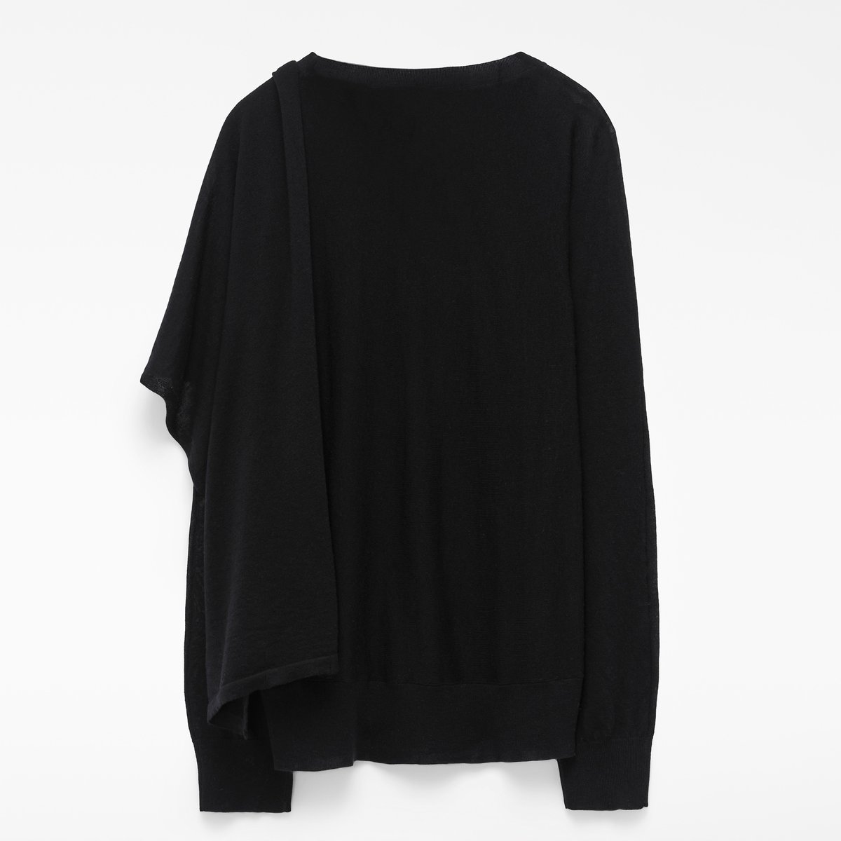 Pull fin en laine mérinos avec écharpe noir, ADOLFO DOMINGUEZ