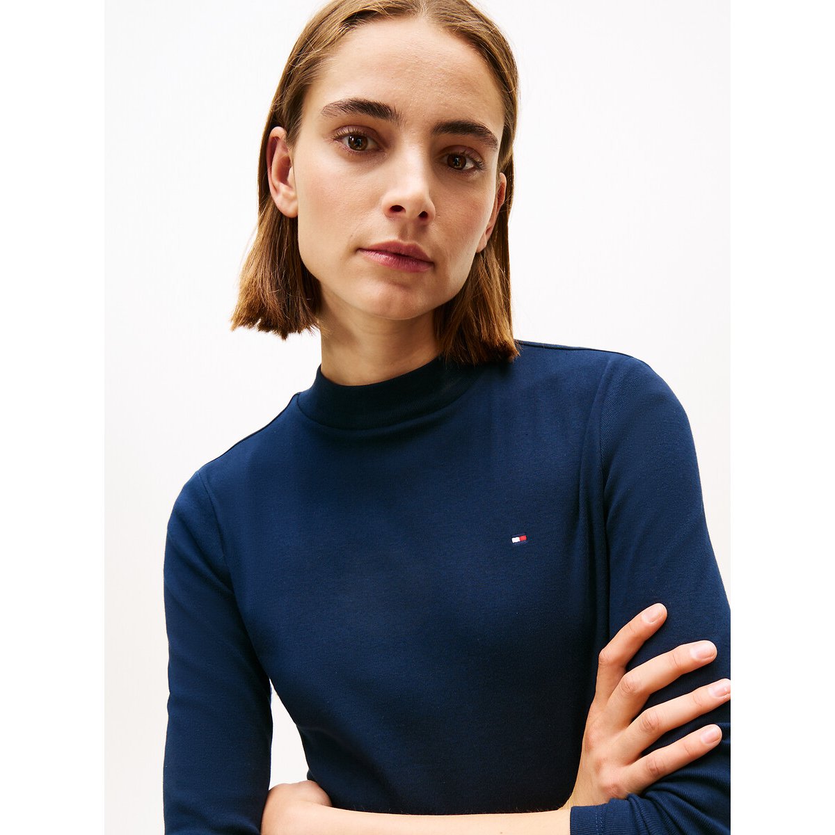 Tee shirt col montant manches longues marine, TOMMY HILFIGER