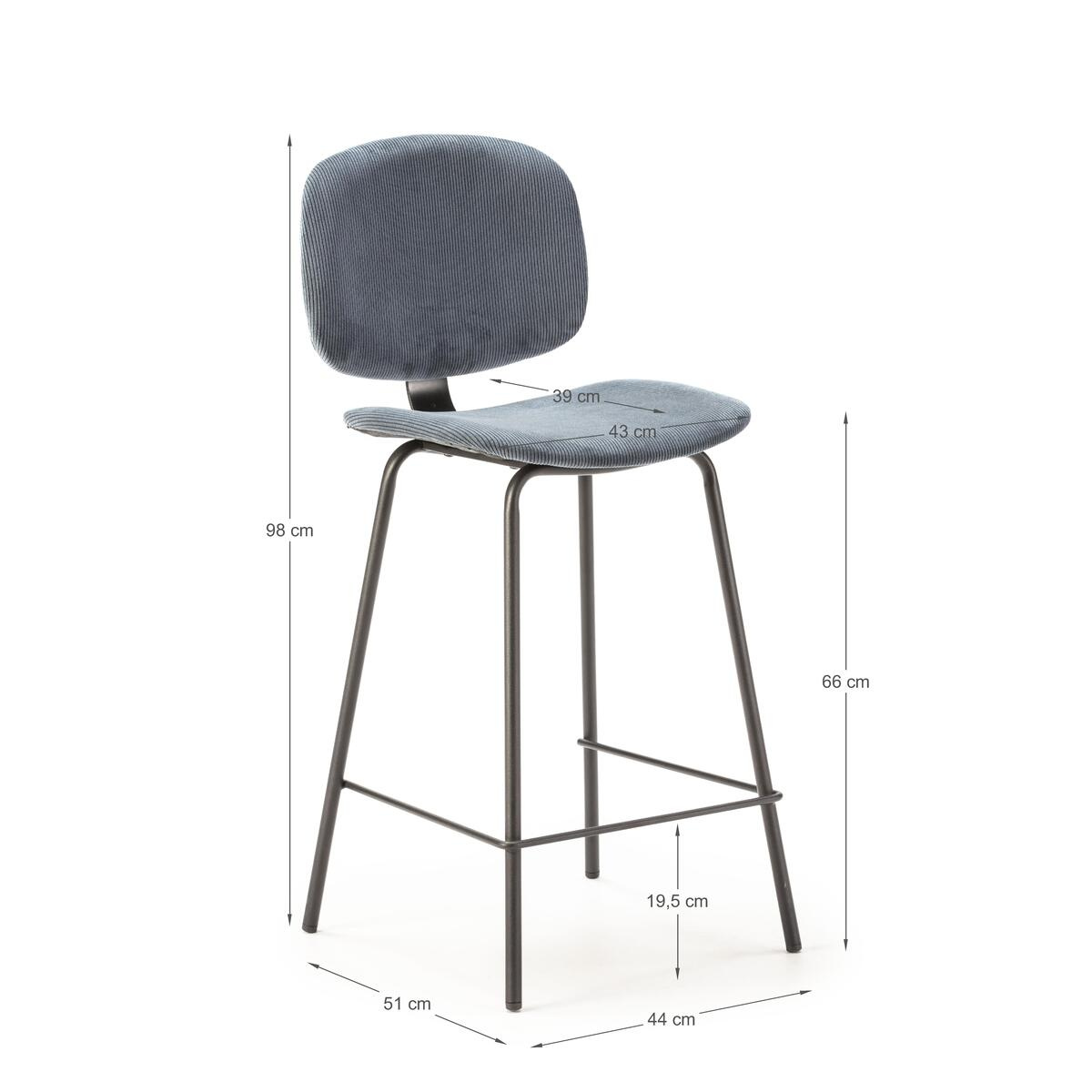 Lot de 2 tabourets en velours côtelé avec pieds en métal noir H65 cm - ARUS bleu, CALICOSY