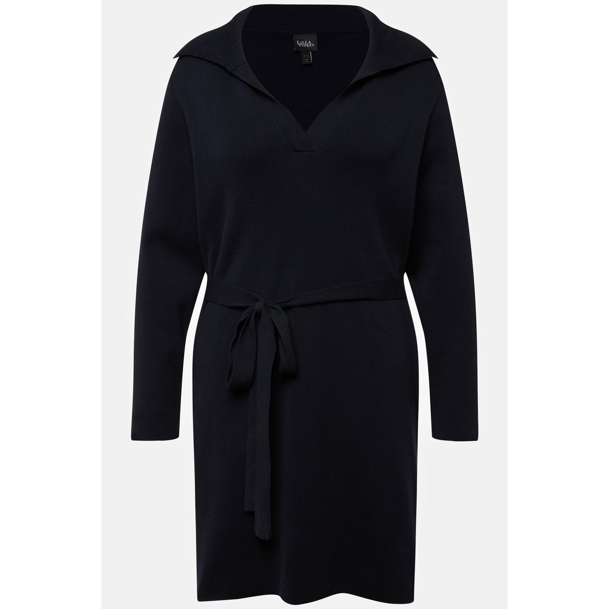 Robe en maille avec ceinture. Col chemise marine, ULLA POPKEN
