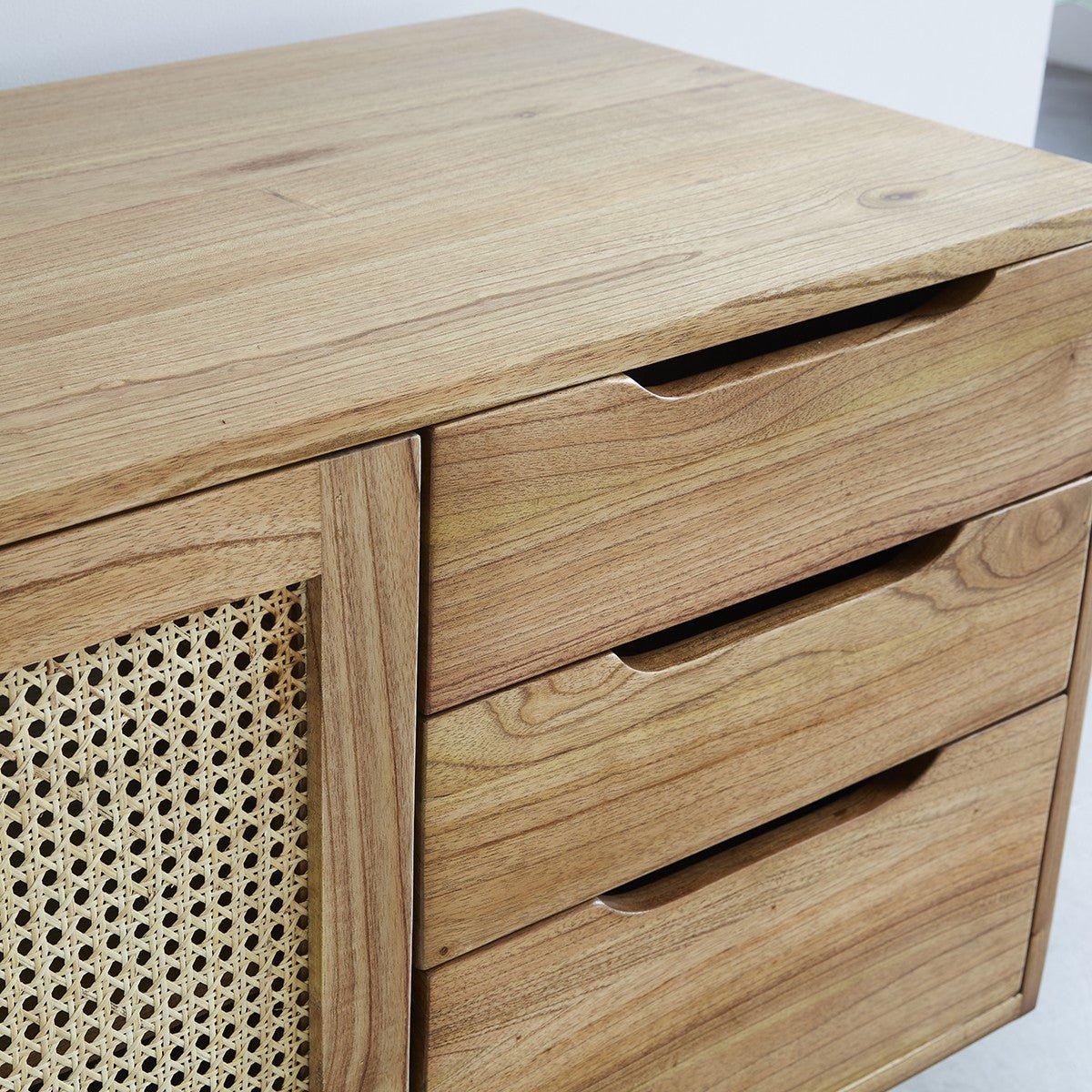 Meuble de salle de bain en mindi massif et cannage 135 cm HANA naturel, BERAH GETAH