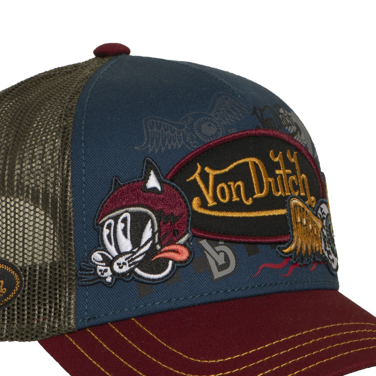Casquette Trucker Patches bordeaux/bleu foncé/kaki foncé, VON DUTCH