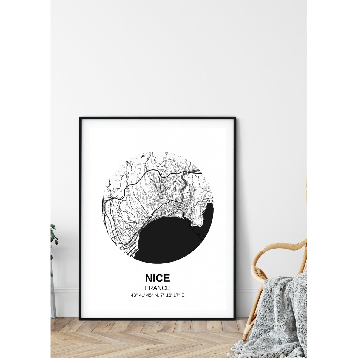 Affiche Carte Nice blanc, L'AFFICHERIE