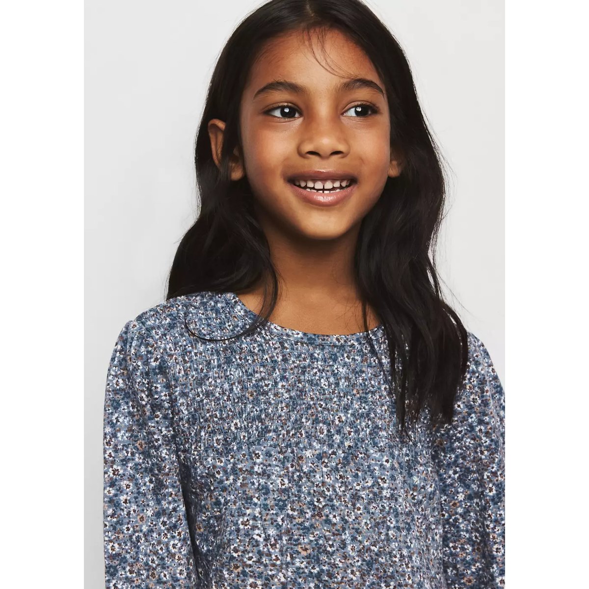 Robe fleurie froncée bleu, MANGO BABY