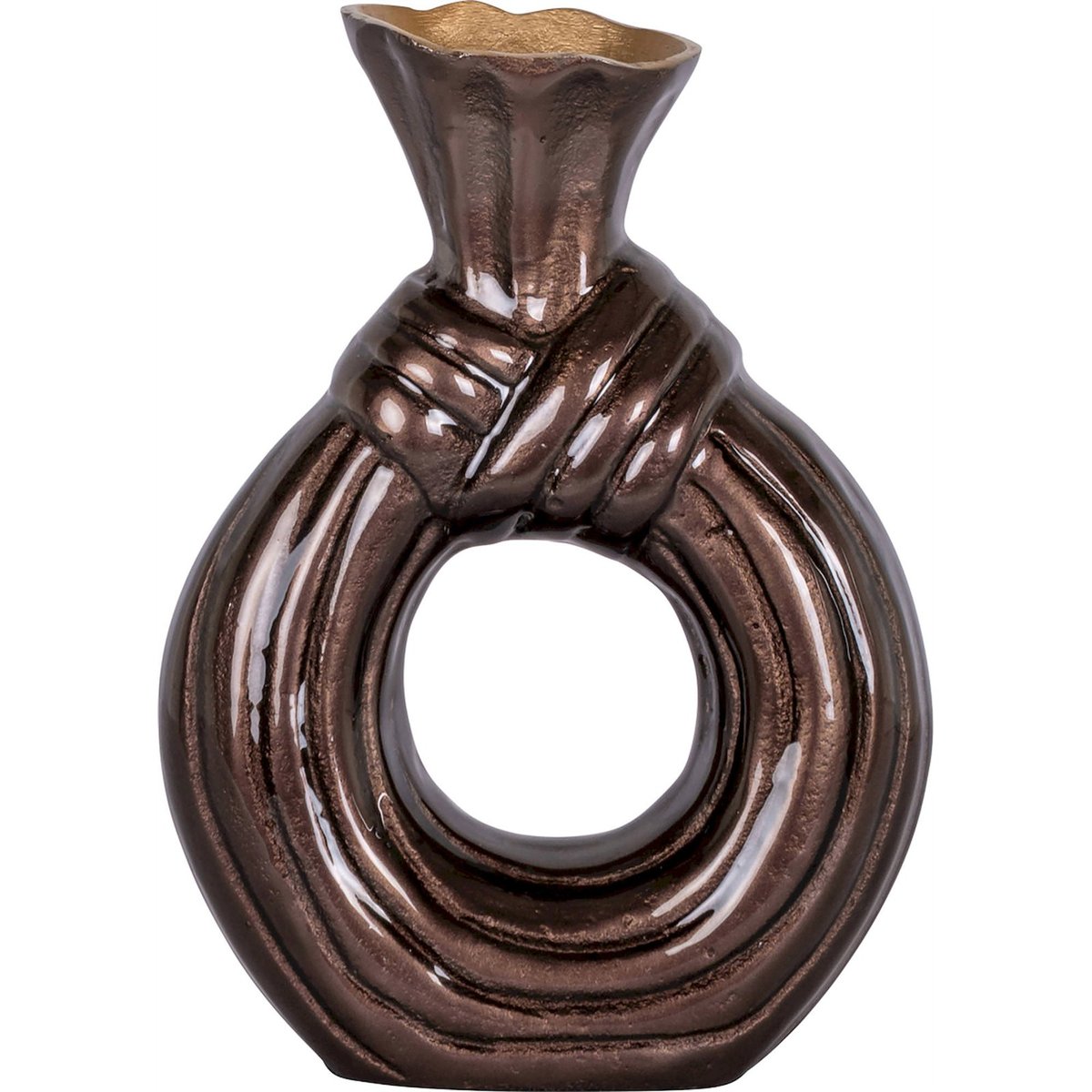 Vase anneau en aluminium au design organique marron foncé métallisé, RECOLLECTION