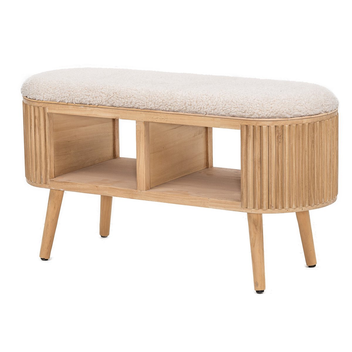 Banc avec rangement, pin et bouclette, ISUMI blanc cassé, NORDLYS