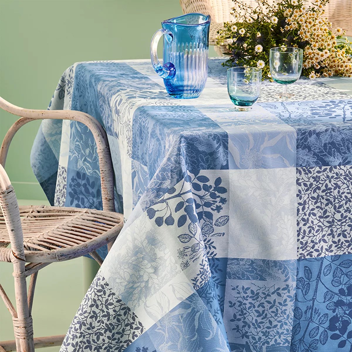 Serviette pur coton MILLE RAMEAUX bleu, GARNIER THIEBAUT