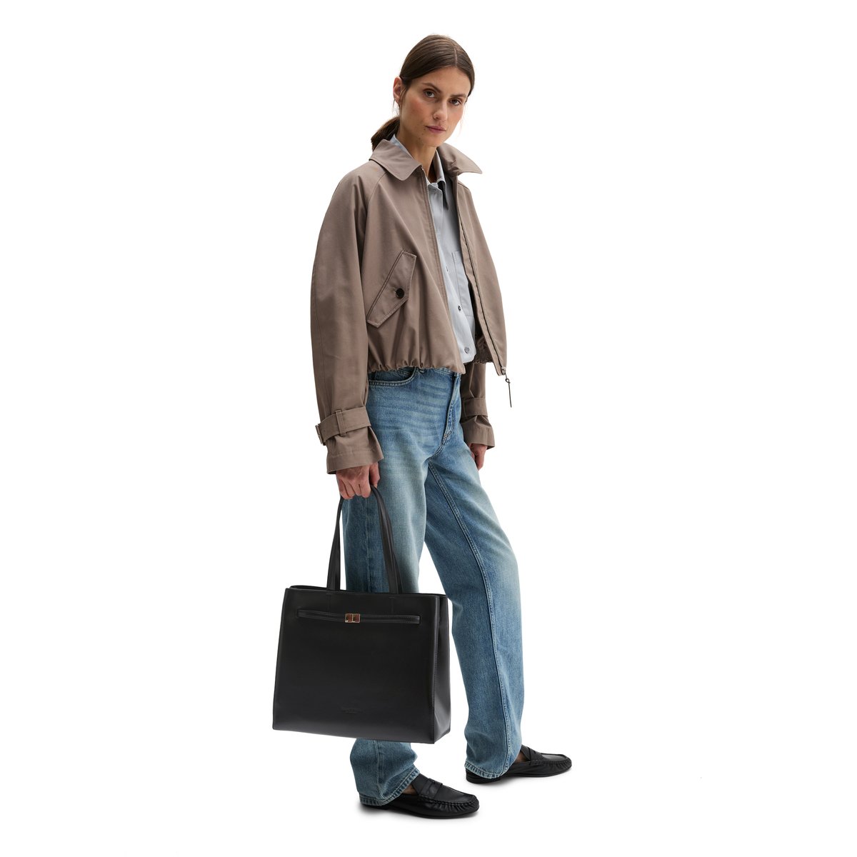Shopper en cuir de vache noble noir, MARC O'POLO