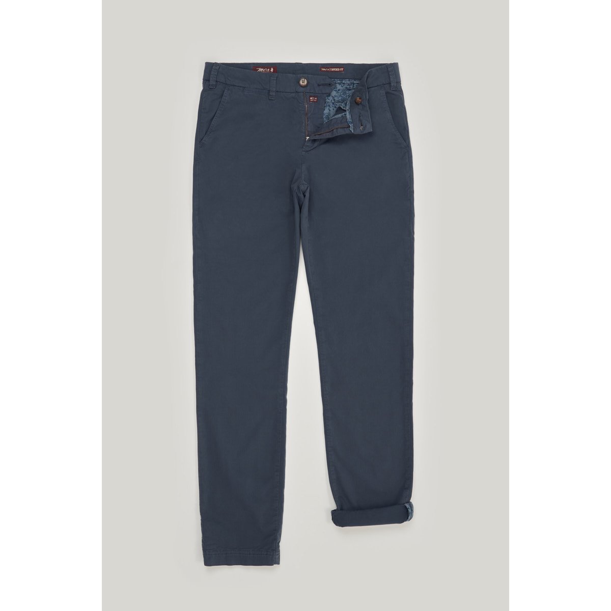 Pantalon chino fin stretch uni bleu marine, MCS