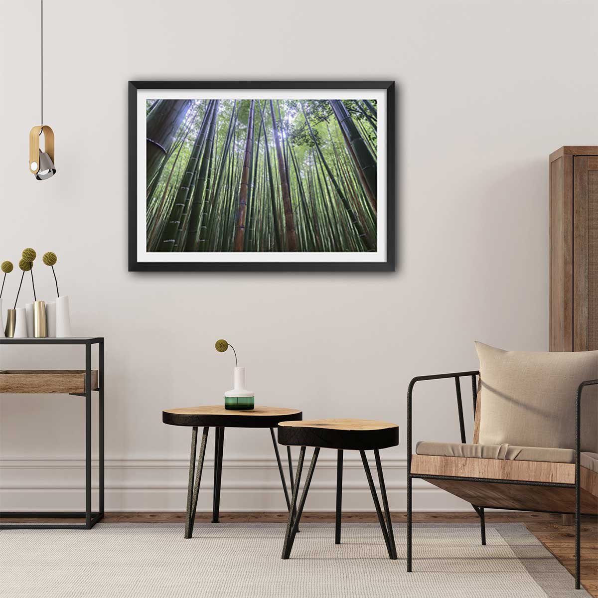 Affiche zen Bambous Geants affiche + cadre en bois - noir, HEXOA