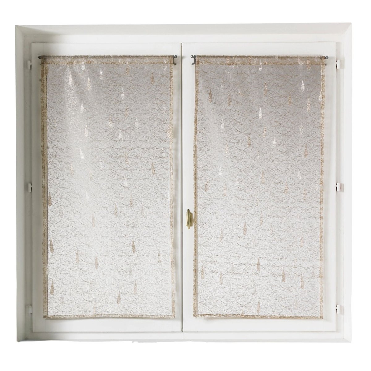 Paire de petits voilages en organza jacquard motifs de gouttes ivoire, HOME MAISON