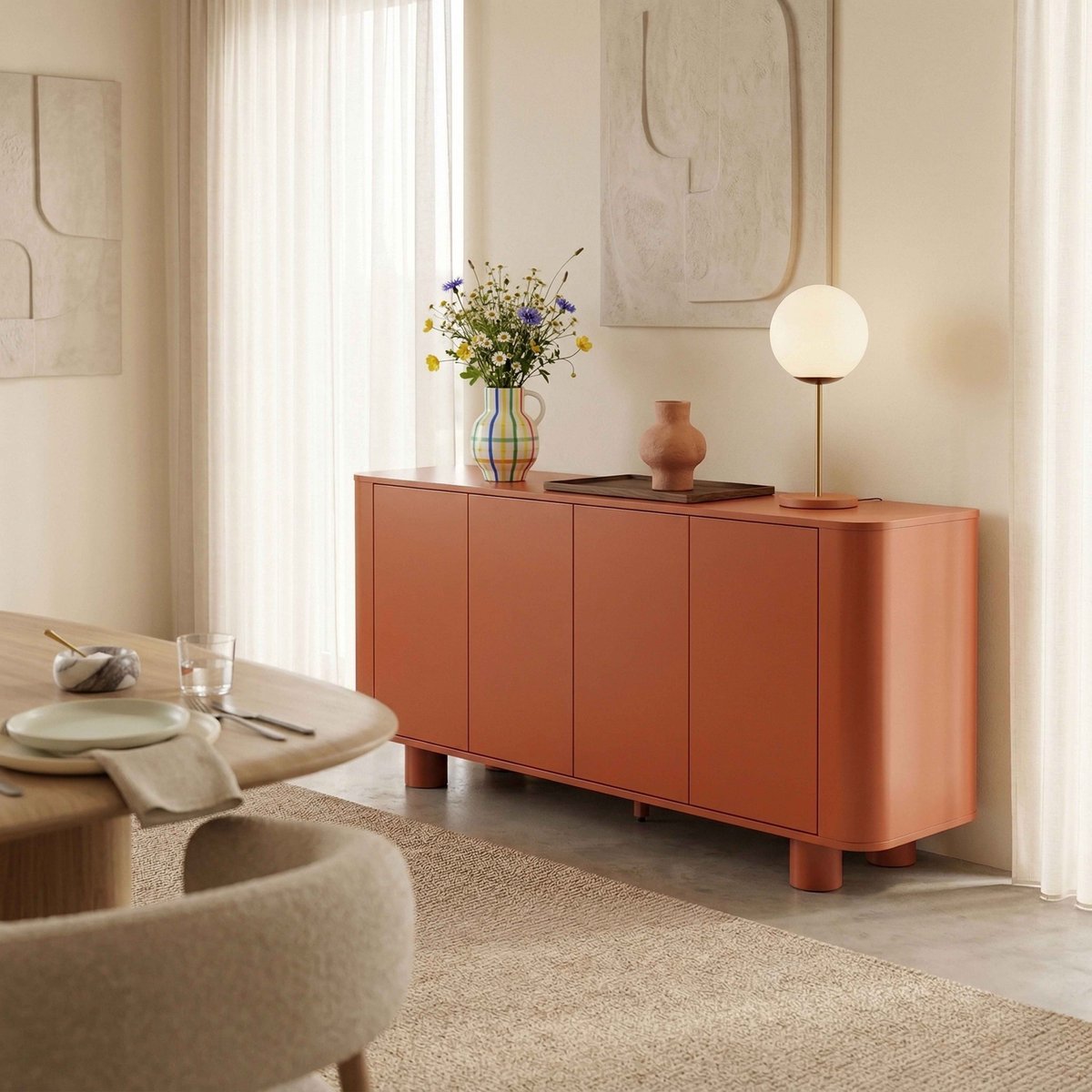 Buffet orange 4 portes 160 cm, DARIO terracotta, OVIALA