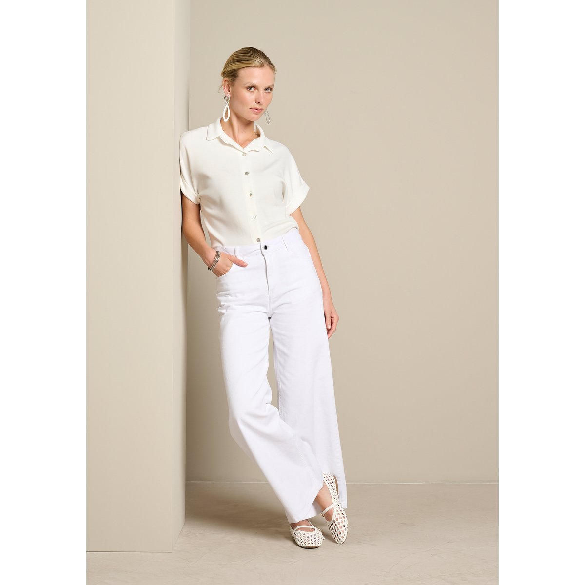 Chemise manches courtes fluide blanc casse, LOLALIZA
