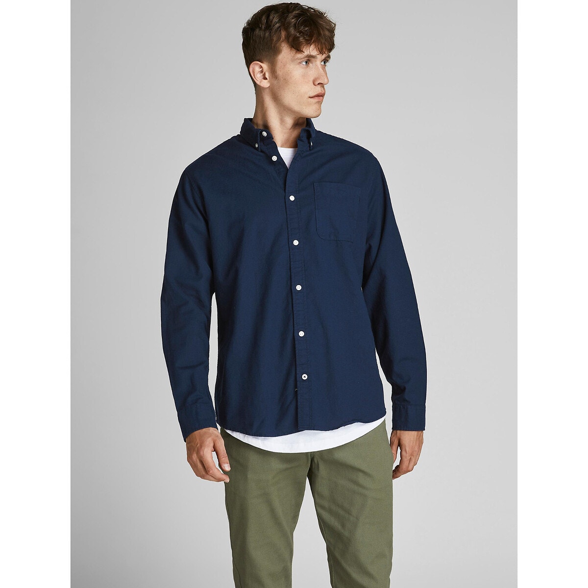 Chemise slim en oxford bleu marine, JACK & JONES