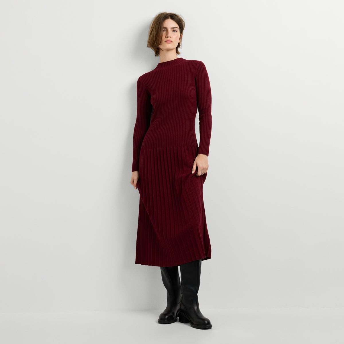 Robe Longue Côtelée rouge bordeaux, PEPE JEANS