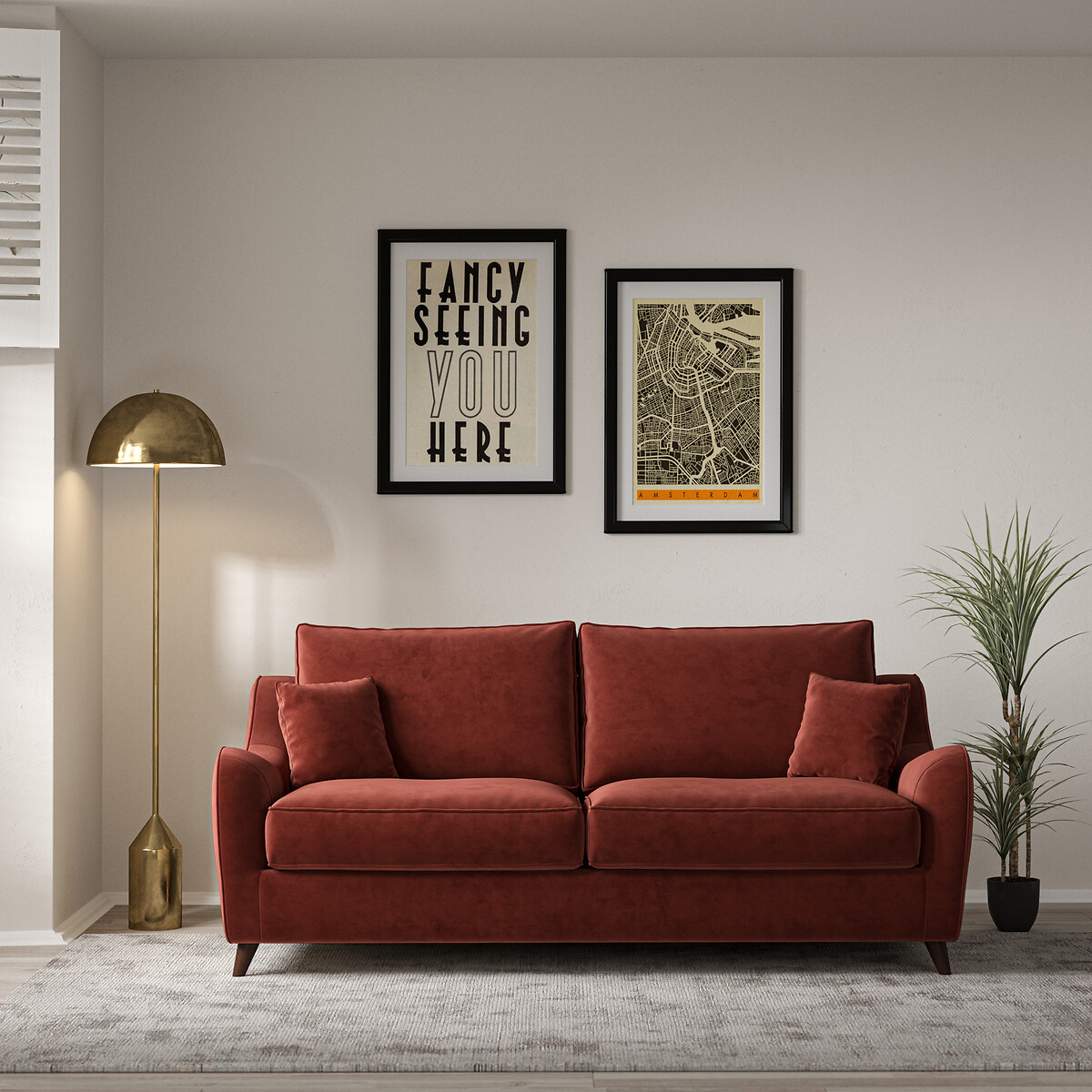 Amelia Velvet 3 Seater Sofa with Dark Wood Legs burgundy, ÉDITÉ