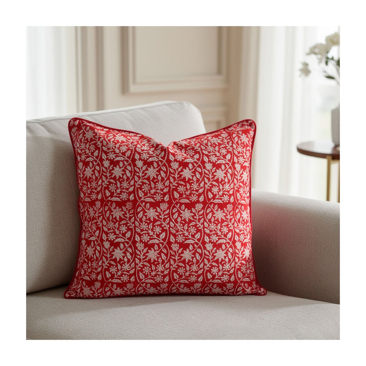Housse de coussin Bloom rouge, crème, ARCHIV