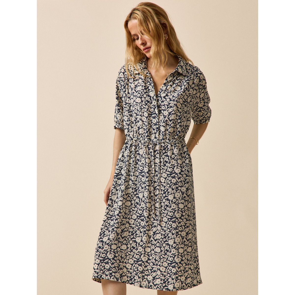 Robe mi-longue rétro imprimé Enea imprimé enea navy, CYRILLUS