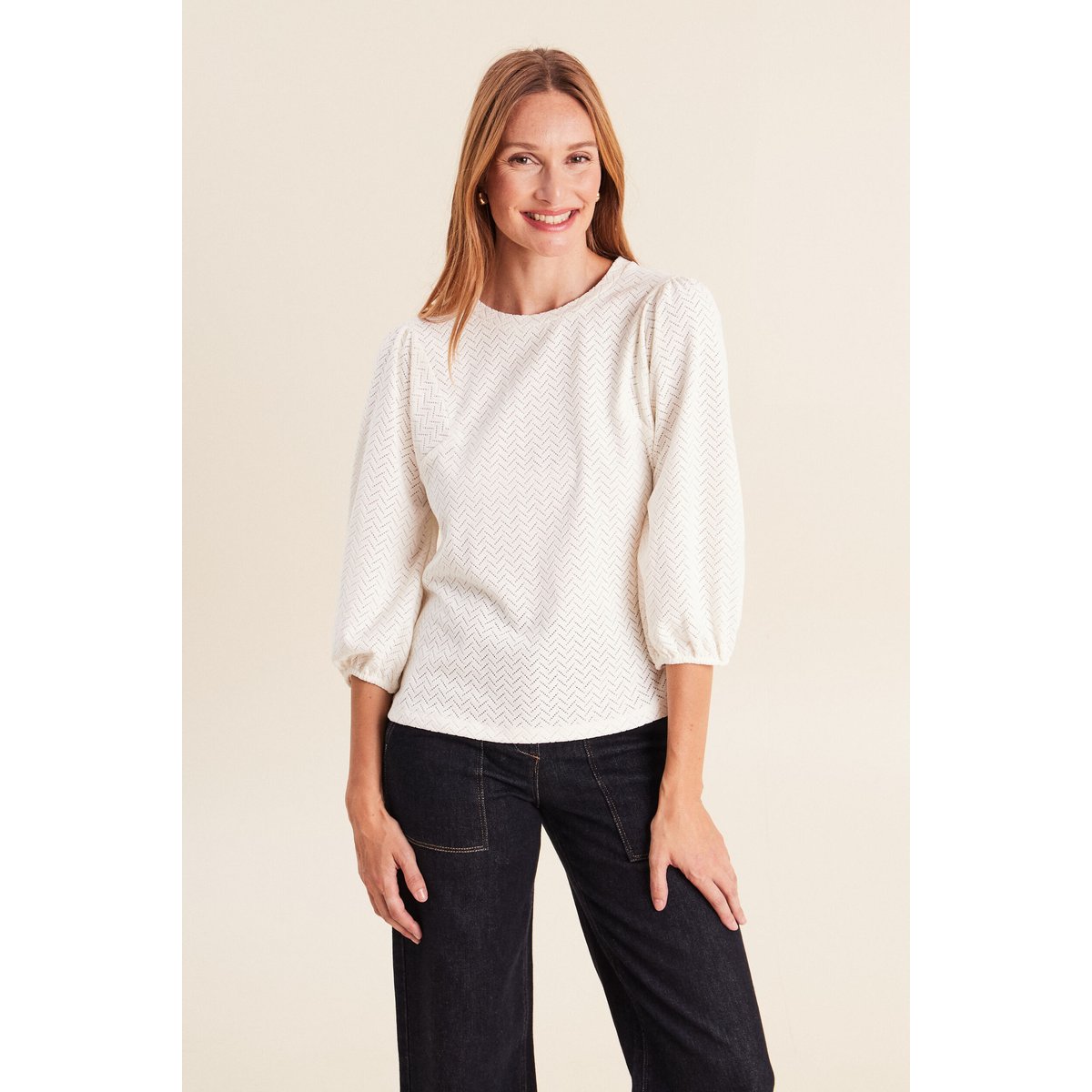 Blouse droite col rond manches 3/4 ecru, BREAL