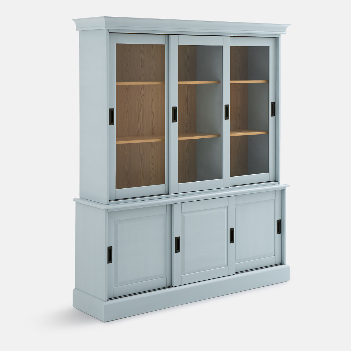 Geschirrschrank POIRET, 6 Türen, aus massiver Kiefer und MDF grautürkis, LA REDOUTE INTERIEURS