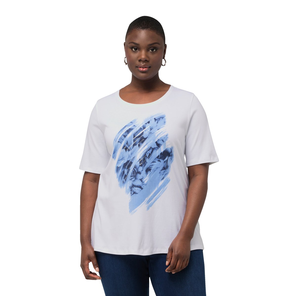 T-shirt à paillettes en coton Pima blanc neige, ULLA POPKEN