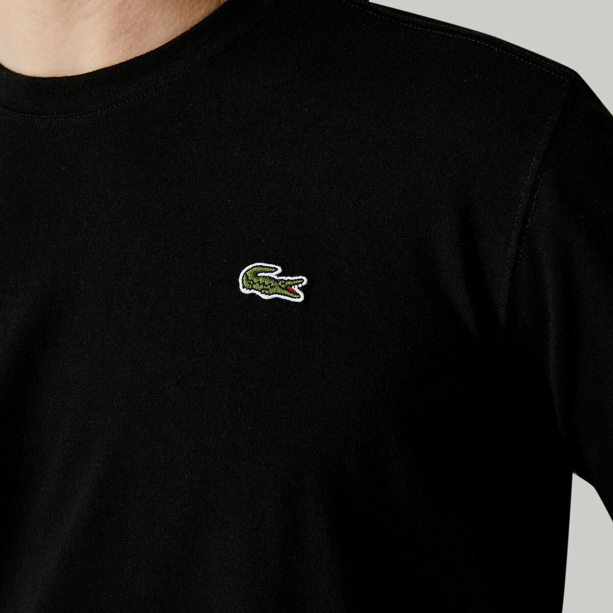 T-shirt met korte mouwen en ronde hals zwart, LACOSTE