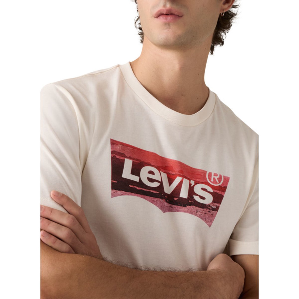 T-shirt en coton blanc imprimé à coupe droite pourvu d'un col rond blanc, LEVI'S
