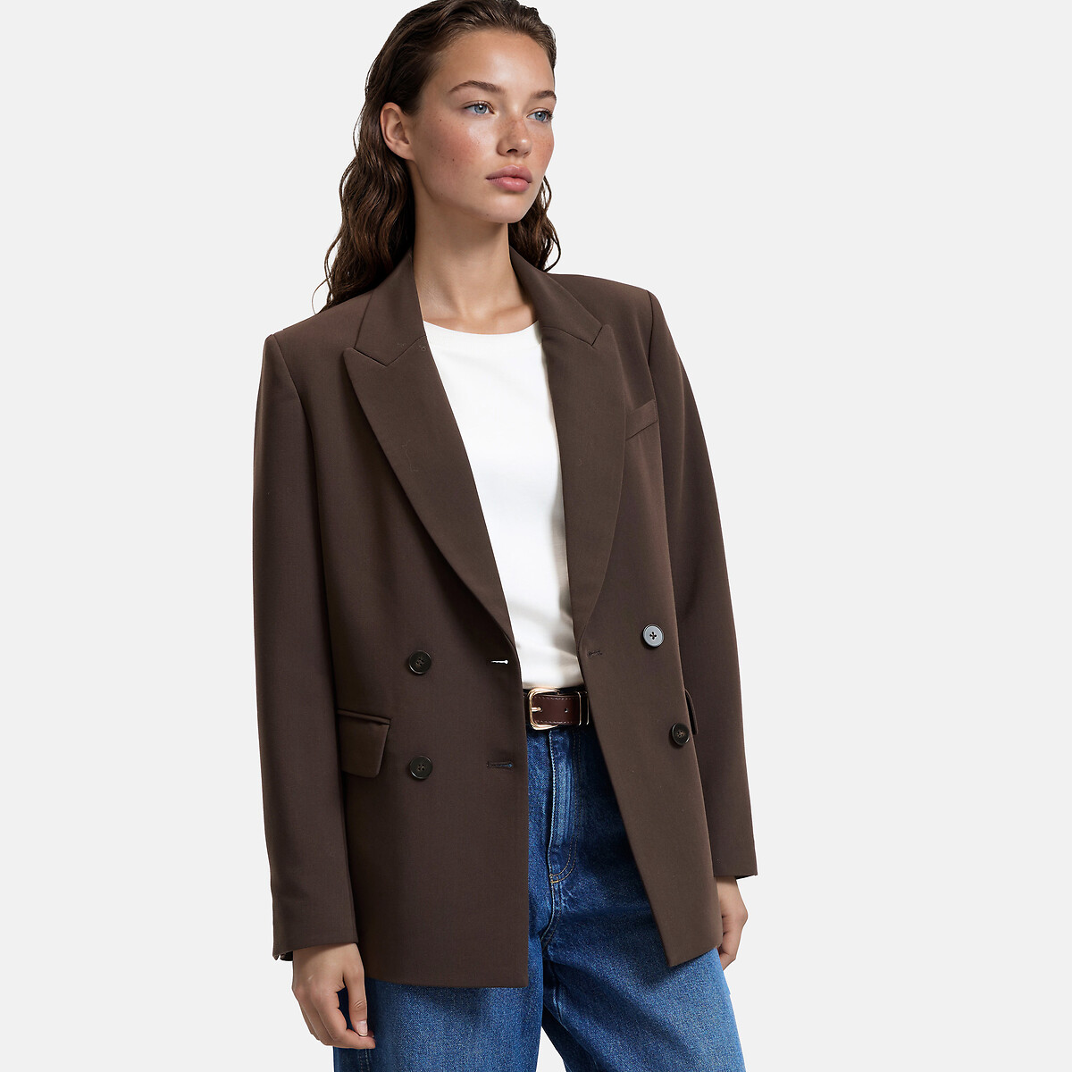 Blazer de corte amplio chocolate, LA REDOUTE COLLECTIONS