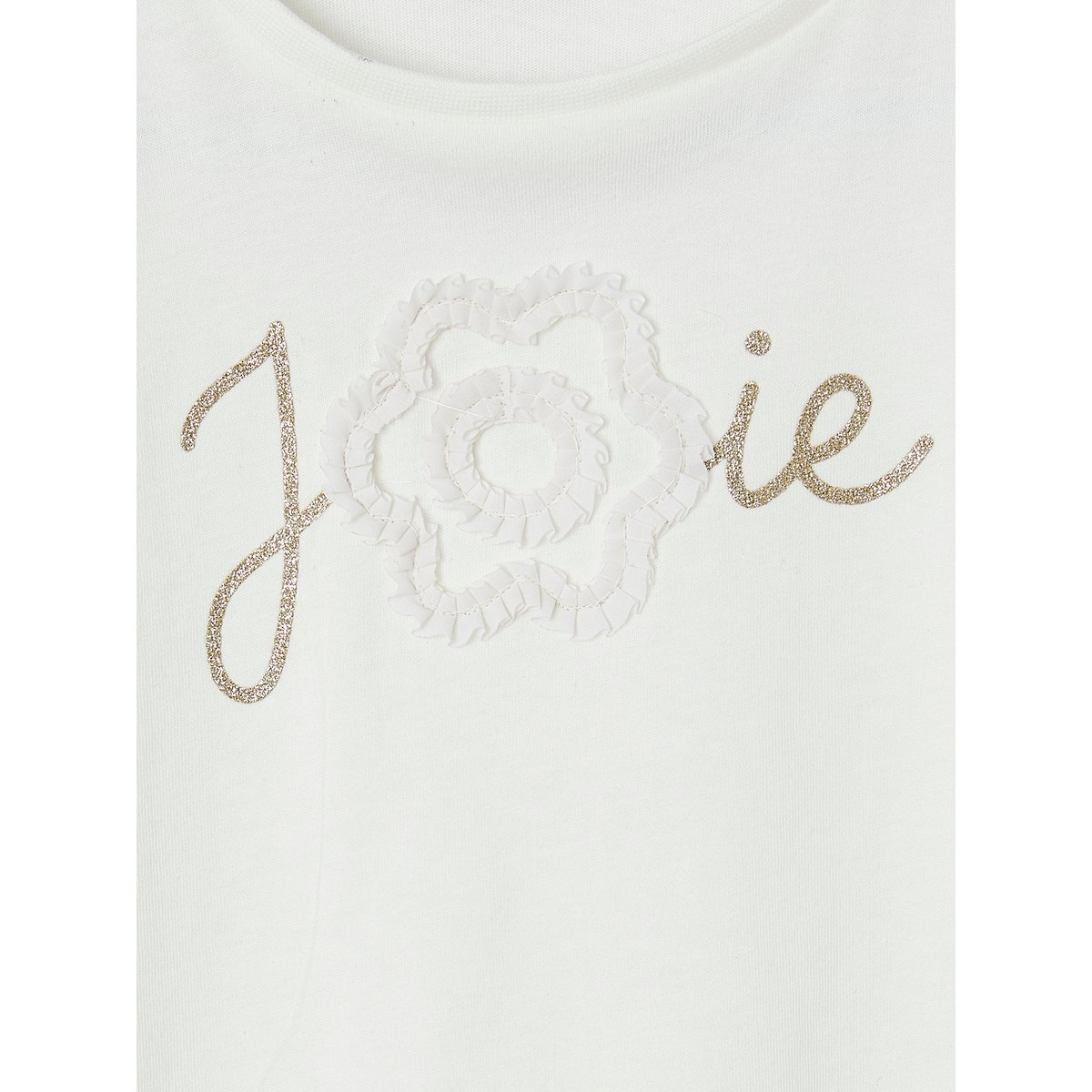 T-shirt cérémonie motif fleur en relief lettres pailletées blanc, VERTBAUDET