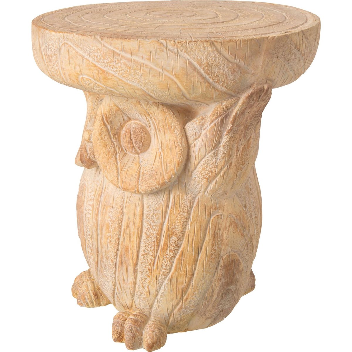 Table d'appoint hibou en résine beige effet bois, RECOLLECTION