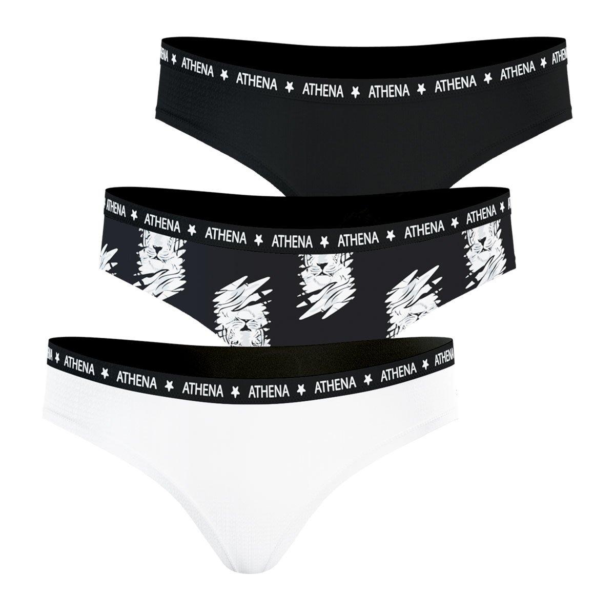 Slips, lot de 3, ecopack girl mode ivoire-noir, ATHENA